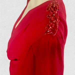 1980s Red Dress with Sequin Shoulders, Size XL